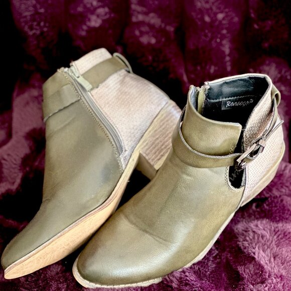 Reneeze Womens Olive Green Ankle Strap Buckle Side Zip Booties 10 medium - Picture 4 of 7